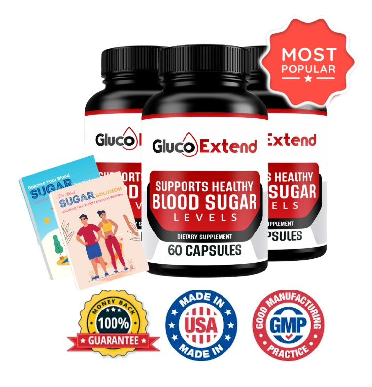 Gluco Extend supplement bottle for natural blood sugar support